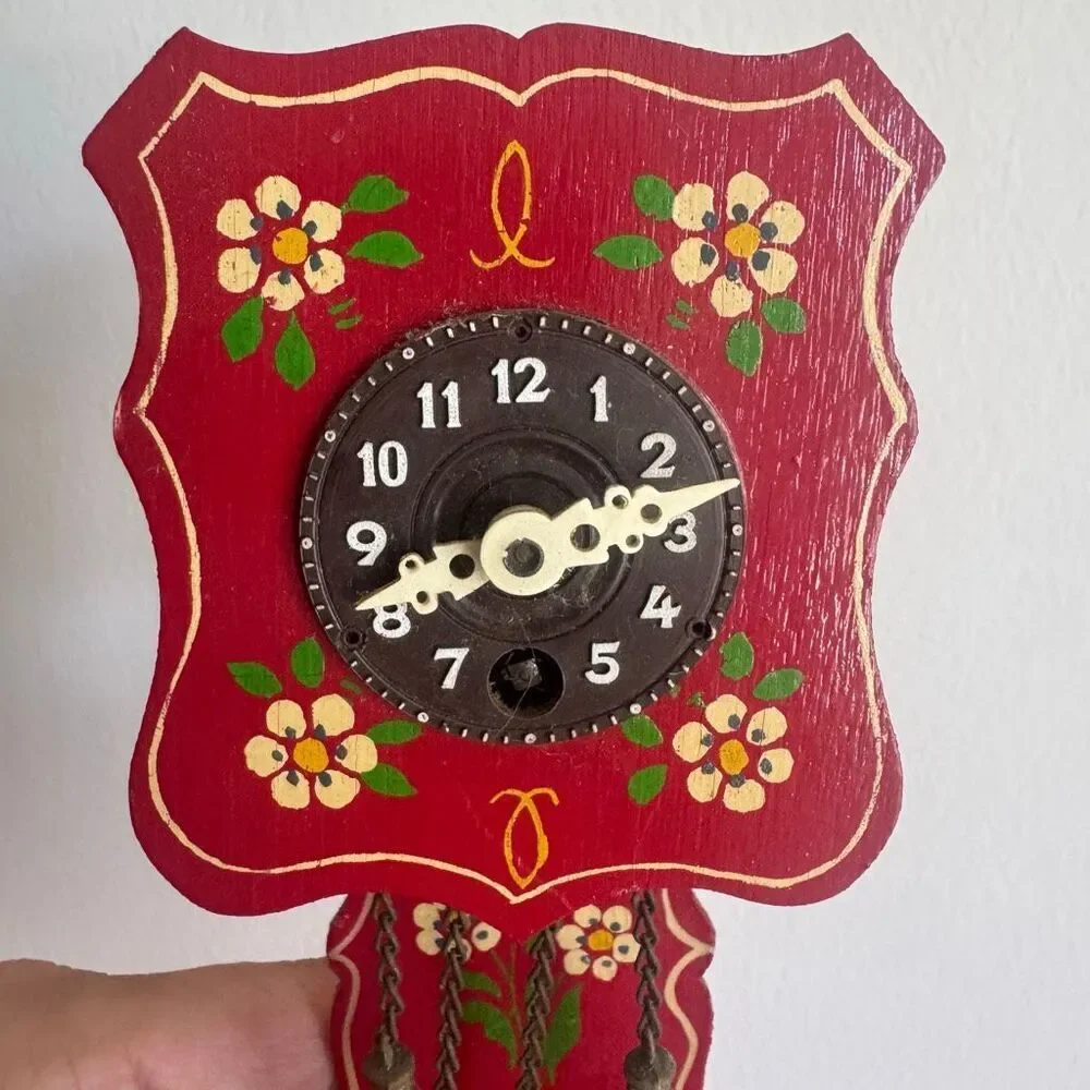 Vintage Hand-Painted German Miniature Wall Clock Josef Hauser Floral Folk Art